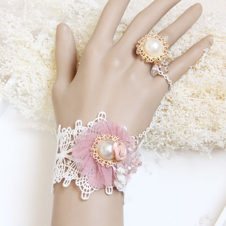 pearl+lolitas Gothic Lolita Pearl White Lace Ring Bracelet Set AC0025 on Luulla